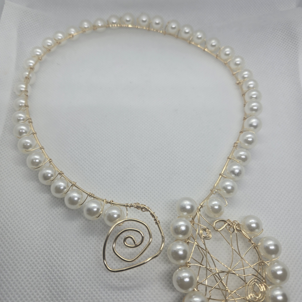 Luxe Pearl and Gold Spiral Collar Necklace
